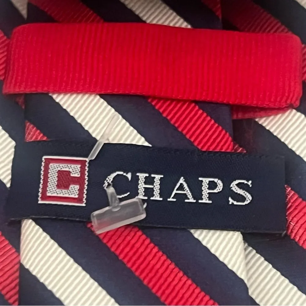CHAPS 100% Silk Handmade Designer Tie Striped Retro Preppy Americana‎ Necktie